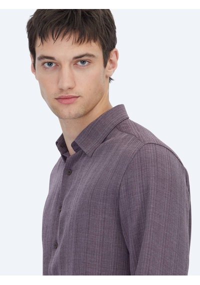 Kip Mürdüm Çizgili Regular Fit Dokuma Casual Gömlek Mürdüm Kip Mürdüm Çizgili Regular Fit Dokuma Casual Gömlek Mürdüm