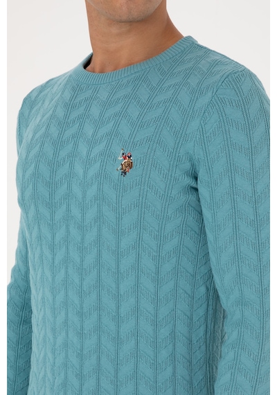U.S. Polo Assn. Erkek Slim Fit Bisiklet Yaka Desenli Mint Kazak 50307836-VR152