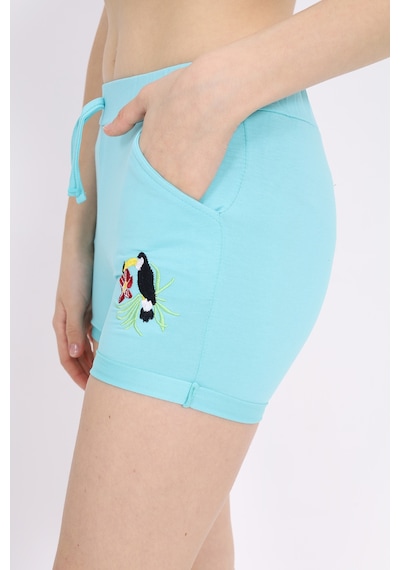 Toontoy Kids Kız Çocuk Paça Kuşlu Nakışlı Şort Turkuaz