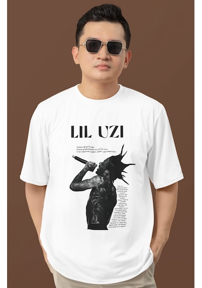 Lil Uzi Rapper Baskılı Unisex Oversize Şarkıcı Tişört Beyaz