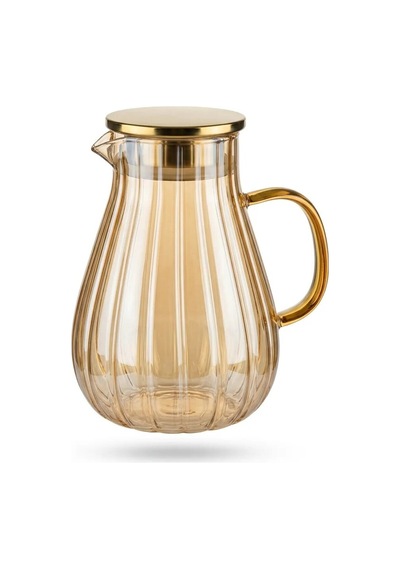 Modern Borosilikat Dilimli Cam Sürahi 1800 Ml Çay, Meyve Detoksu Ve Soğuk İçecekler İçin Şeffaf