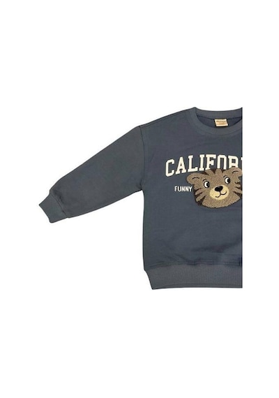 Zekids Erkek Çocuk Kaplan Nakışlı Sweatshirt-14664 Indigo