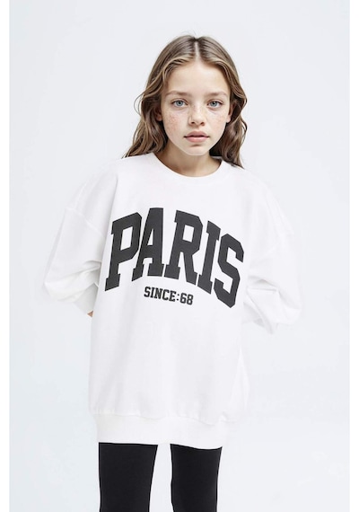 DeFacto Kız Çocuk 2'li Takım Baskılı Sweatshirt Uzun Tayt D6453A8NSWT34 Beyaz