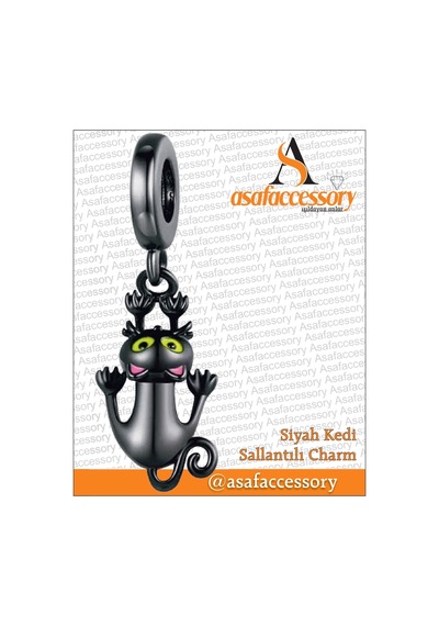 Siyah Kedi Sallantılı Charm Asafaccessory
