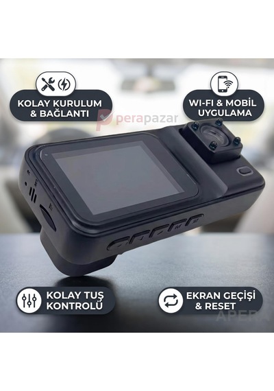 Zhuse A98 3 Kameralı Wi-fi Araç İçi Kamera Ekranlı Ön Kabin Ve Bagaj Kameralı İos Android Ve Class 10 Kart Uyumlu Yol Kayıt Cihazı