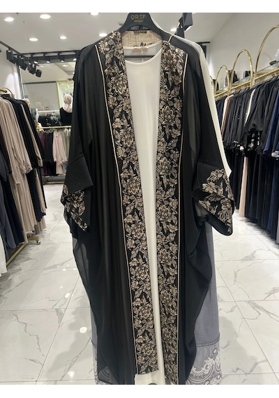 Nazzain Saray Esintisi Gold Nakışlı Abaya Çok Renkli