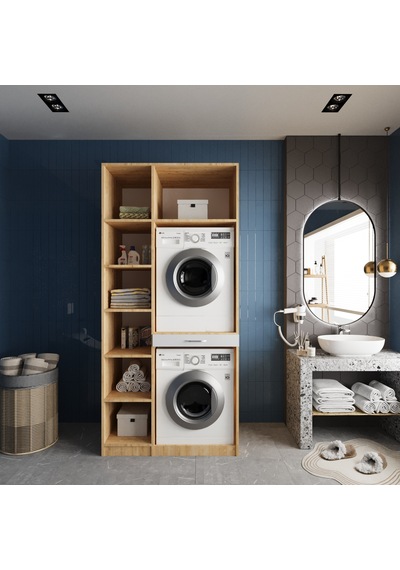 Vita Çamaşır Ve Kurutma Makinesi Dolabı Banyo Dolabı Meşe Beyaz Beyaz - Meşe Vita Çamaşır Ve Kurutma Makinesi Dolabı Banyo Dolabı Meşe Beyaz Beyaz - Meşe