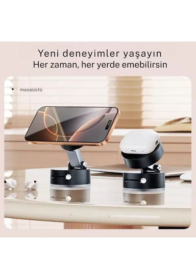 Universal Vakumlu Manyetik 180 Dönen Taşınabilir Çok Amaçlı Araç Telefon Tutucu Siyah