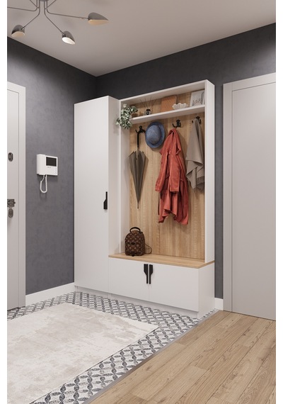 Asra Trend Vestiyer & Portmanto V-01 %100 MDF Askılı Çok Raflı Ayakkabılık Sonoma - Beyaz Asra Trend Vestiyer & Portmanto V-01 %100 MDF Askılı Çok Raflı Ayakkabılık Sonoma - Beyaz