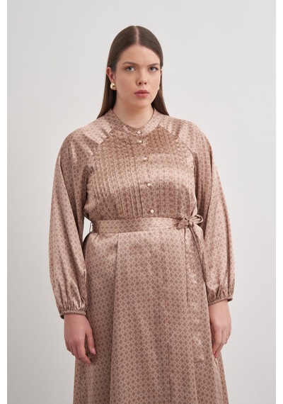 Aker Koza Desen Detaylı Elbise Camel Camel