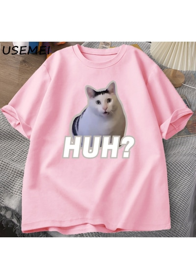 Flood Of Style Ha Kedi Meme T Shirt Komik Sevimli Kedi Grafik T Shirt Unisex Moda T-shirt Yaz Çiftler Rahat Pembe