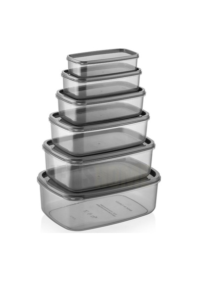 Jet's Home 6'lı Set Erzak Saklama Kabı Seti Bpa Free Erzak Kabı Bakliyat Saklama Kapları Buzdolabı Kabı Şeffaf Antrasit