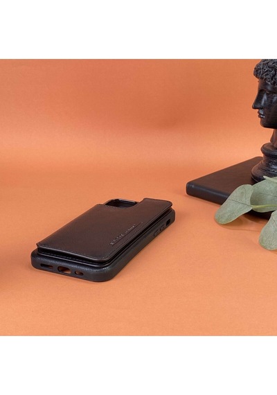 Helen Apple Uyumlu iPhone Hakiki Deri Telefon Kılıfı 13 Pro Siyah