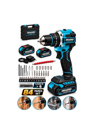 Dragro Drg-21v Çelik Mandren M Kömürsüz Motor Darbeli Şarjlı Matkap Vidalama