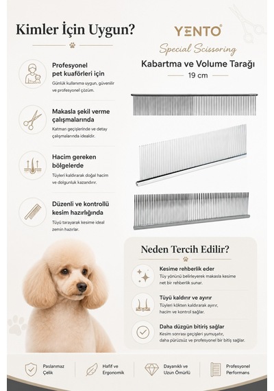 Yento Special Scissoring Kedi & Köpek Kabartma Ve Volume Tarağı 19 Cm
