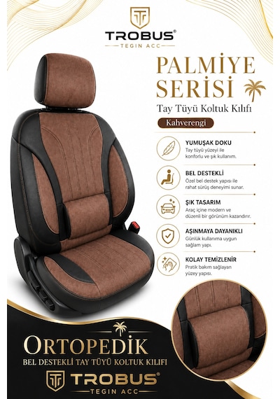 Fiat Tipo 1990-2000 Uyumlu Palmiye Serisi Taba Siyah Oto Koltuk Kılıfı
