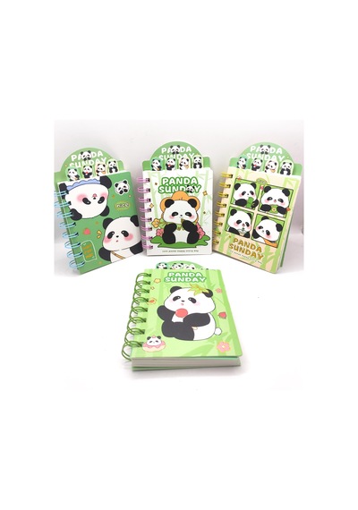Sevimli Panda Ayraçlı Mini Not Defteri 9x14,5 Cm - Şirin Panda Yeşil