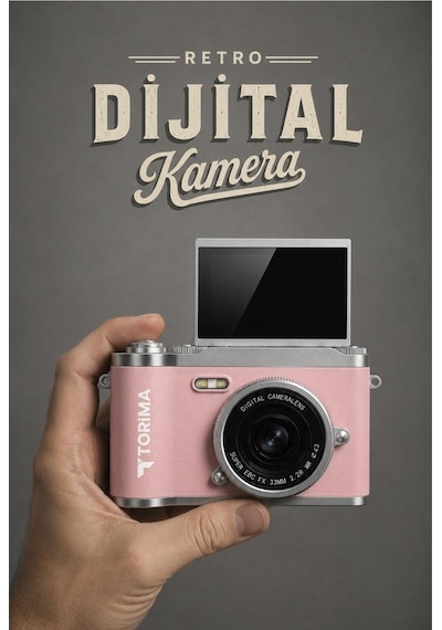 Mini Dijital Retro Kamera 48mp 8x Zoom Flip Ekranlı Selfie Video Vlog Kamerası Cmr51 Pembe