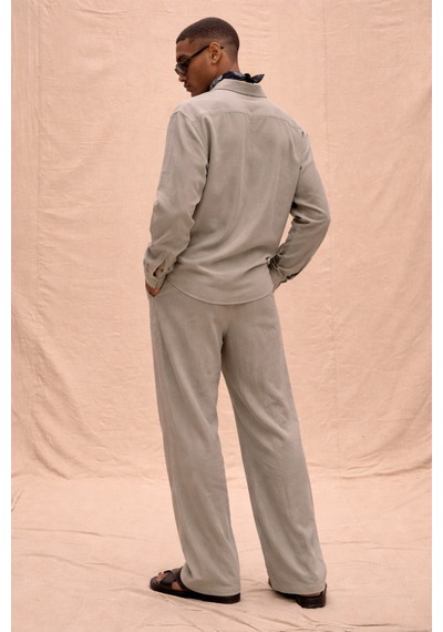 Tarz Cool Erkek Haki Tencel Kumaş Oversize Gömlek Pantolon Takım Rahat Kesim Yazlık Kombin Gri