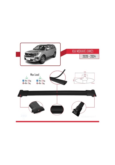 Kia Mohave Hm2 2020 Ve Sonrası İle Uyumlu Fly Model Ara Atkı Tavan Barı Siyah