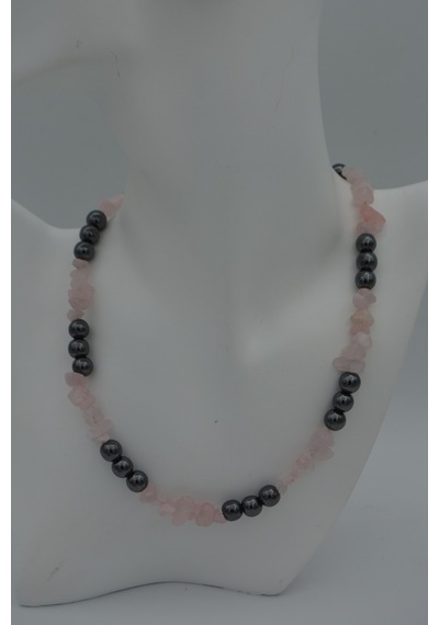Stoneagejewellery Stoneage Pembe Kuvars Ve Hematit Taşli Şifa Kolyesi Bakır