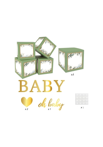Küf Yeşili Temalı Baby Shower Set Adaçayı Baby Kutu, Ayıcık Folyo Ve Lateks Balon Set Yeşil