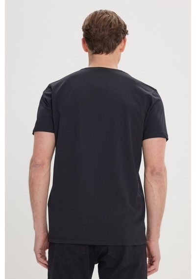 Ac&co Erkek Sıyah Slim Fit Dar Kesim Pamuklu Bisiklet Yaka Tişört SIYAH
