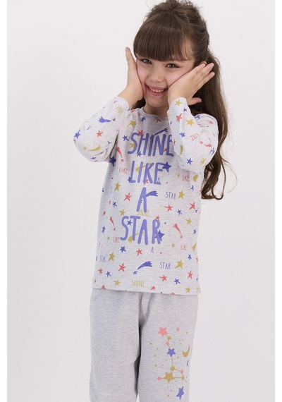 Rolypoly 2595 Shine Like A Star Karmelanj Kız Çocuk Pijama Takımı Gri