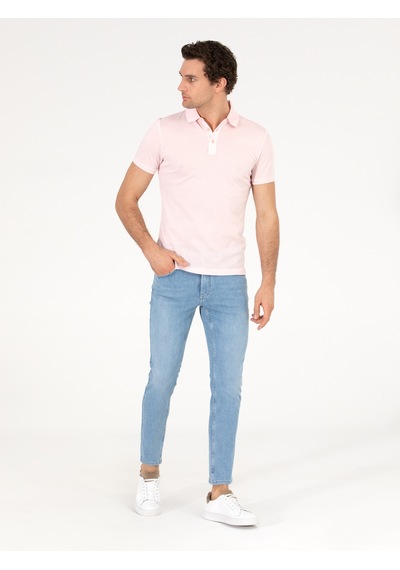 Pembe Polo Yaka Slim Fit Basic Merserize T-shirt