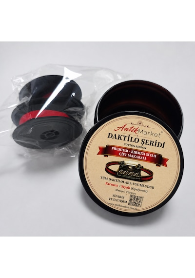 Antik Market Premium Daktilo Şeridi Kırmızı-siyah Çift Makaralı