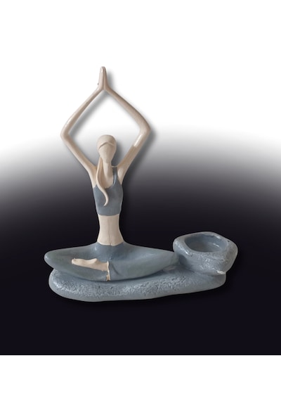 Yogacı Kız Polyester Çubuk Tütsülük Ve Tealight Mumluk Gri 0