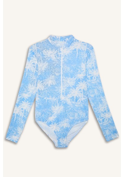 Defacto Regular Fıt Palmiye Desenli 4lü Burkini Mayo G7444ax26hsbe376 Mavi-be376