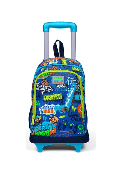 Coral High Kids Saks Grafiti Desenli Üç Bölmeli Çekçekli Okul Sırt Çantası 23967