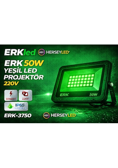 Erk 50w Yeşil Led Projektör 220v Erk-3750 Yeşil