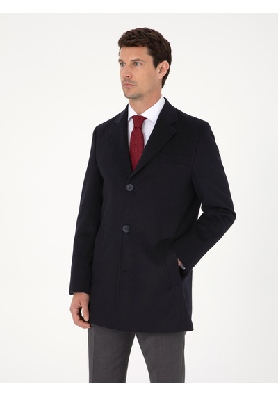 Cacharel Lacivert Ex Slim Fit Yün Karışımlı Palto