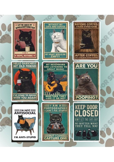 Cats Kedi Meme Mizah Temalı Laptop Tablet Telefon Defter Sticker Seti 9 Adet