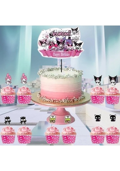 Kuromi Cake Topper Set Pasta Seti 20 Kürdan 25 Kek Kalıbı 1 Pasta Üstü Büyük Doğum Günü Pasta Süsü +3
