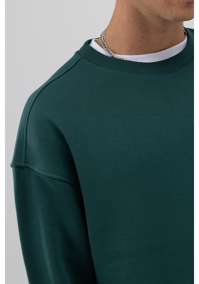 Vamos Basic Bisiklet Yaka Oversize Sweatshirt Nefti Yeşil