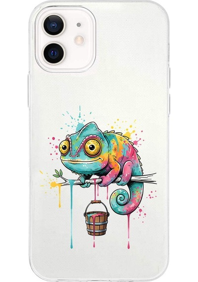 Apple Uyumlu iPhone 12 Mini İle  Splash Bukalemun Tasarımlı Şeffaf Silikon Kılıf 051c