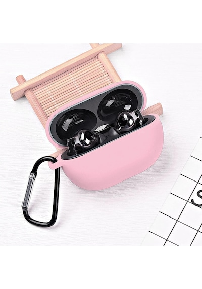 Koodmax Huawei Freebuds Pro Uyumlu Silikon Kılıf + Metal Kopça - Pembe