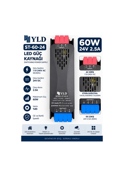 St-60-24 60w 24v 2.5a Slim Led Güç Kaynağı Led Trafosu Switching Power Supply