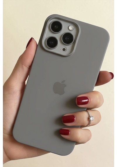 Iphone 15 Pro Max Uyumlu Kılıf Logolu Lansman Soft Içi Kadife Silikon Kapak Gri