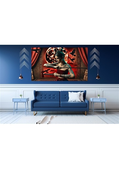 Ti-play Kanlı Ay Dövmeli Kadın 60x90cm Modern Samuray Pvc Çerçevesiz Tablo