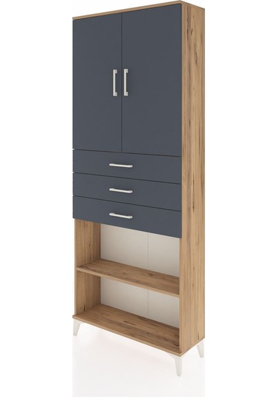Arges Dolap 4 Raflı 3 Çekmeceli 2 Kapaklı 88x30x221 Çam-antrasit Atlas Çam