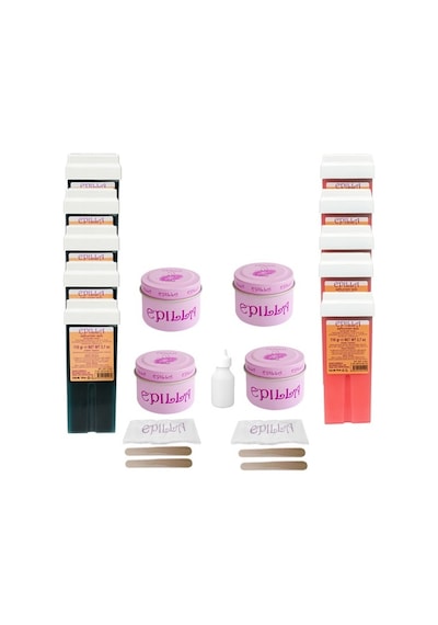 Epilla Roll-On Sir Ağda Pudralı 100 G x 5 + Mavi 100 G x 5 Kartuşu + Kutu Ağda 4'lü + Bez 2 Paket + Yağ 60 ML