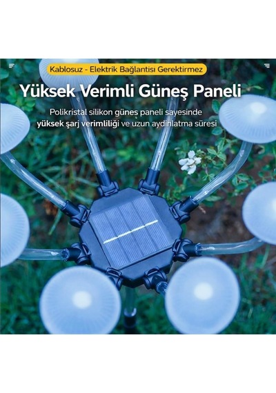 8 Led'li Güneş Enerjili Mantar Şeklinde Bahçe, Çim, Peyzaj Dekorasyon Lambası, Solar Mantar Led