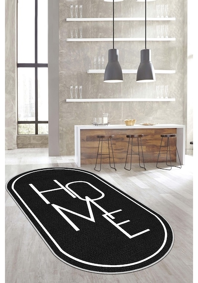 West Home Dijital Baskı Yıkanabilir Kaymaz Taban Leke Tutmaz Oval Mutfak Halısı Salon Halısı Ve Yolluk Wh 575 Black Oval