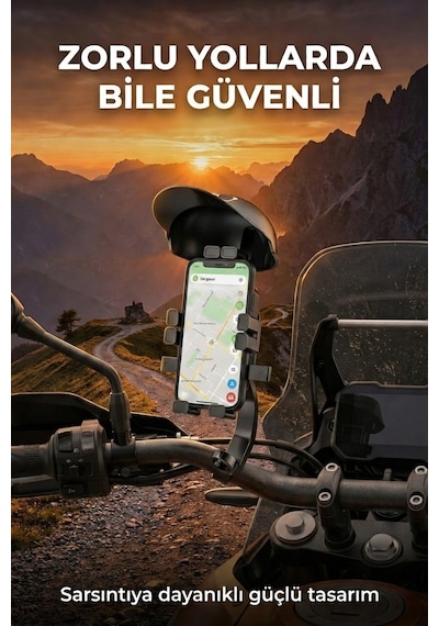 Şapka Korumalı Motosiklet Telefon Tutucu Gidon Ve Dikiz Aynası Uyumlu Siyah