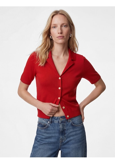 Koton Regular Fit Kısa Kollu Düğmeli Polo Yaka Triko Hırka Kırmızı 6sak90191ht