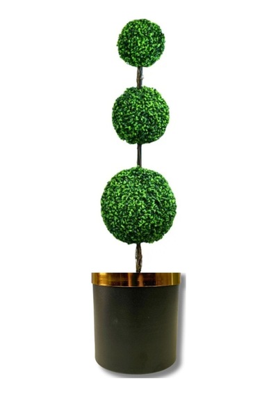 Rüzgar Yapay Çiçekçilik 3 Lü Şimşir Top Siyah Gold Saksida Yesil